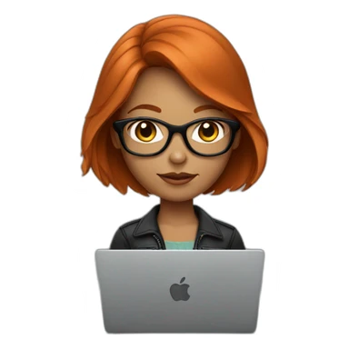 redhead girl with black glasses using a mac laptop sticker