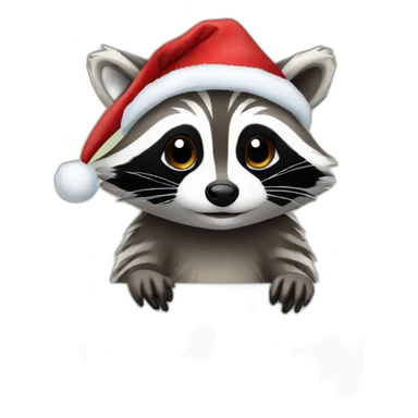 Raccoon on a laptop with christmas hat sticker