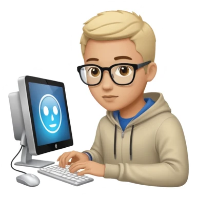 young male programmer working very hard on the computer sticker