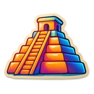 Mayan temple, bold outlines, playful colors, vintage vibe, retro sticker style sticker