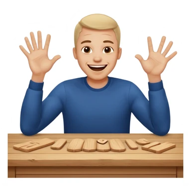 A man is laughing with his head siting on the table and his both hands are knocking the table sticker