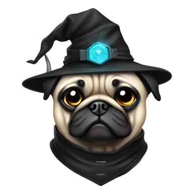 cyberpunk pug wearing a black wizard's hat sticker