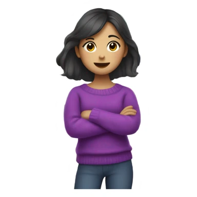 Half Asian girl with a bright purple sweater working at an art store and holding too many art supplies sticker