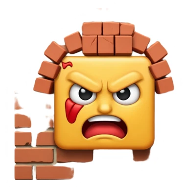 Emoji face bashing head into brick wall sticker