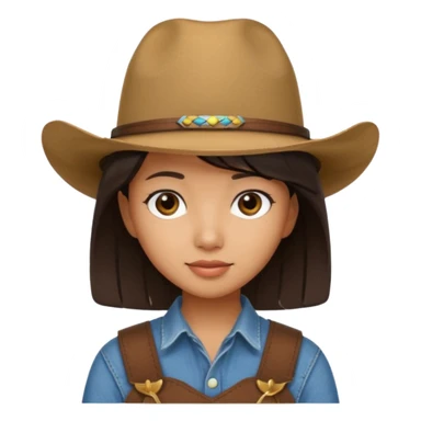 Brown Asian girl with bob and cowboy hat  sticker