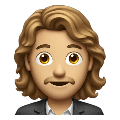 a journalist man with long brown hair with a microphone sticker