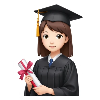 Japanese high school girl in graduation ceremony with diploma and sakura petals sticker