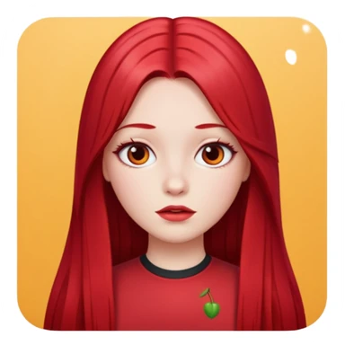 white skin girl with cherry red long straight hair parted in the middle sticker