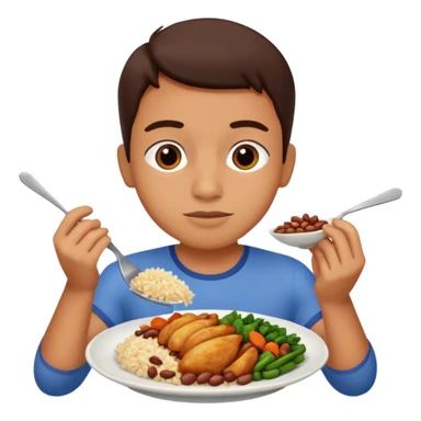 Create a person having lunch. Not a sandwich. Rice, beans, vegetables and chicken. sticker