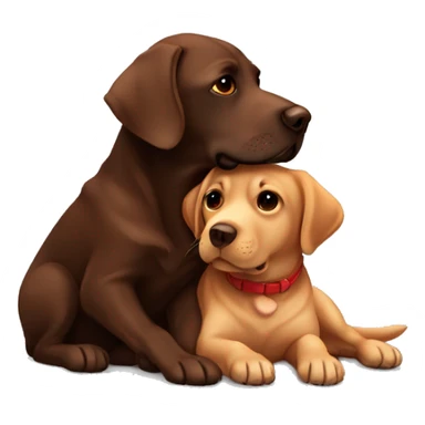 Chocolate Labrador cuddling a red Labrador  sticker
