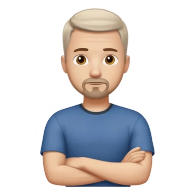 White man with short dark taper fade hair cut and slight goatee and neutral expression with his arms folded sticker