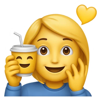  a yellow emoji face that is holding the cup beside the face sticker