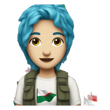 blue haired white lesbian with palestine flag sticker