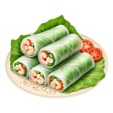 cinematic-realistic-vietnamese-summer-rolls-dish-emoji,-depicted-with-delicate-rice-paper-wraps-filled-with-fresh-vegetables-and-shrimp-rendered-with-crisp-textures-and-refreshing-lighting. sticker