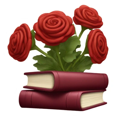 A red stack of books with a maroon bouquet of vintage-style Brats sticker