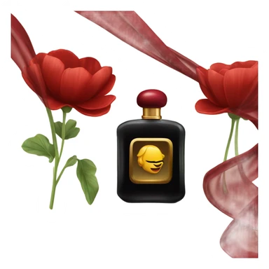 Dark red sophisticated perfume bottle with red buttercups and a silk scarf sticker