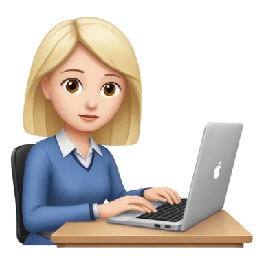 a lady intently working at her desk, with a keyboard and a laptop in front of her sticker