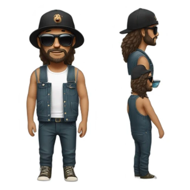 White Hipster with a black bear, long hair, a cap, dungarees and cool sunglasses sticker