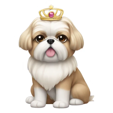 Small tan fluffy shi-tzu wearring a tiara sticker