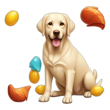 Chocolatz-labrador-playing-with-plastic-rooster sticker