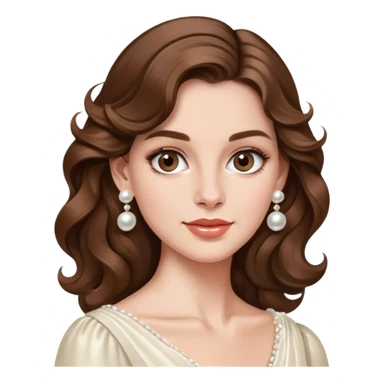 Elegant British girl with wavy hair and pearl earrings, refined features sticker