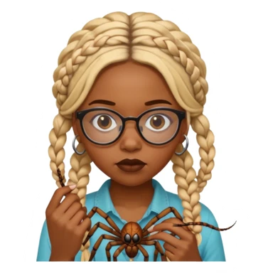 black girl with blond boho braids and clear glasses eating a spider  sticker