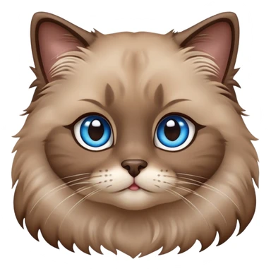 cinematic-adorable-fluffy-brown-ragdoll-cat-portrait-emoji,-head-tilted-cutely-with-big,-sparkling-blue-eyes,-soft-brown-seal-colored-fur-with-darker-points-on-the-ears,-face,-and-paws,-simplified-yet-irresistibly-adorable-features, sticker