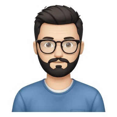 یه پسر سفید پوست با ریش مشکی و مدل موی جذاب که موهاش رو به بالاهست و عینک زده مدل موهاش فید کم (low fade)باشه و لباسش هم رسمی نباشه sticker