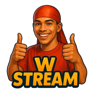 Make him Smiling With 2 thumbs up
Change His durag To Red
Add the words W Stream sticker