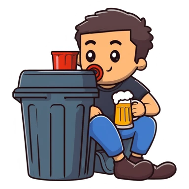Armenian man drinking beer while sitting in a trash can sticker