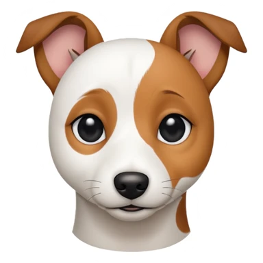 a fully white jack russell the size of a kelpie with a half white face sticker