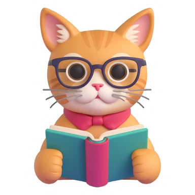 A cat with glasses reading a book, monochromatic colors, sleek design, modern look sticker