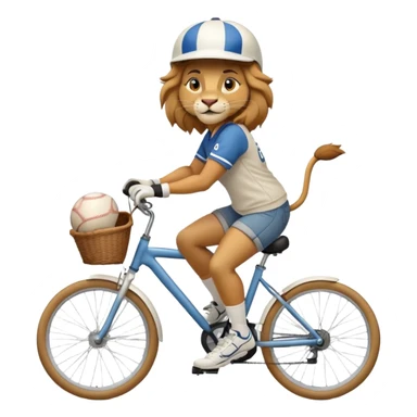 confident anthropomorphised female lion wearing a baseball shirt, jeans, trainers, and a cycling helmet, riding a bicycle sticker