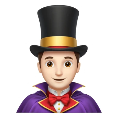 circus magician portrait, head and shoulders only, top hat, cape collar, confident smile, magical vibe, 3D cartoon, mobile game icon style, clean background, no text, no watermark
 sticker