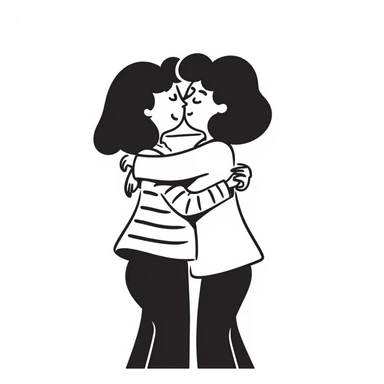 two friends hugging, hand-drawn doodle style sticker