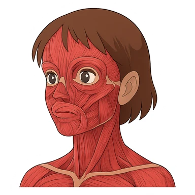 ghibli style face with skin removed, showing muscles sticker