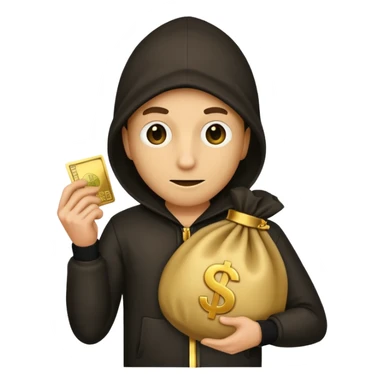 Robber emoji holding a 💰 sticker
