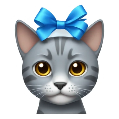 Gray cat with a blue bow sticker