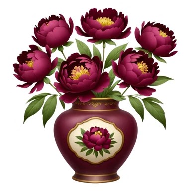burgundy peonies in a vintage vase sticker