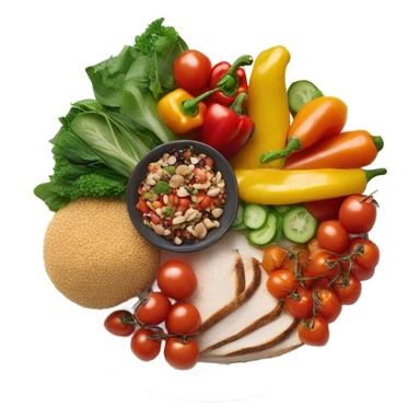 Look up on a large white round plate of healthy food sticker