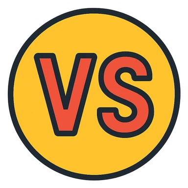 icon with text 'VS' on circular background, text emphasized, suitable for presentation sticker