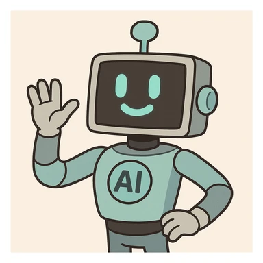quirky AI assistant waving, cheerful and friendly, suitable for Slack emoji sticker