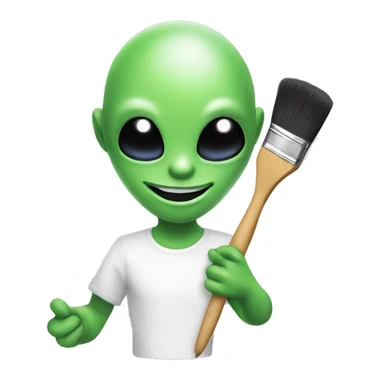 an alien holding a paintbrush while smiling sticker