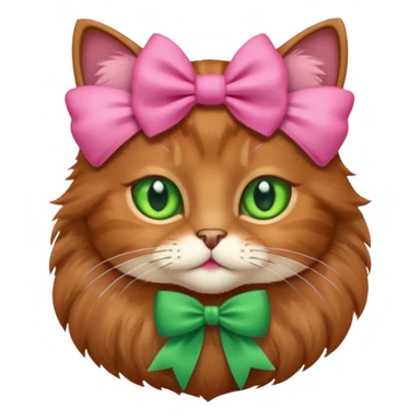   brown cat with green eyes and a pink bow sticker