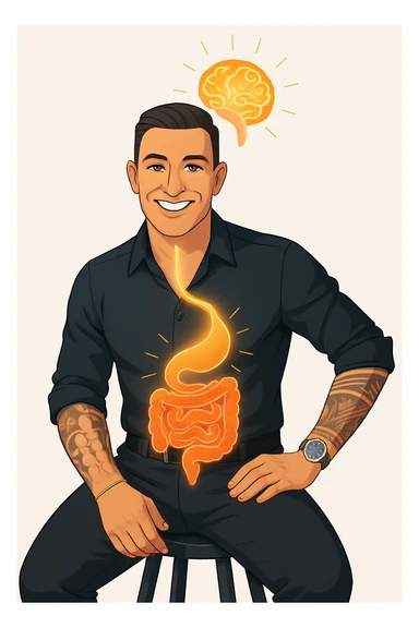 uomo con benessere alto poichè il cervello è collegato all'intestino sticker
