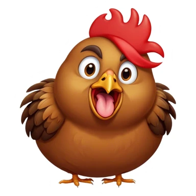 Cinematic Cute Yawning Brown Chicken Portrait Emoji, Head tilted slightly with a dramatic, wide-open yawn, showcasing a soft, fluffy brown plumage with a crisp red comb and gently drooping wings, round beady eyes barely open in drowsy contentment, Simplified yet irresistibly adorable features, highly detailed, glowing with a soft, cozy glow, high shine, relaxed yet expressive, stylized with a touch of whimsical charm, bright and endearing, soft glowing outline, capturing the essence of a sleepy yet affectionate chicken, so drowsy it feels like it could stretch out of the screen and curl up for a nap! sticker