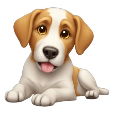 A dog lies down and shows its belly sticker