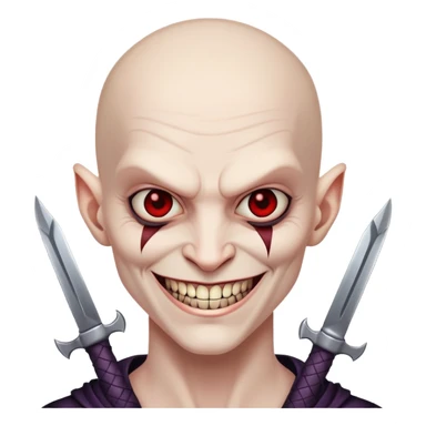 evil villain with razor blade weapons, completely hairless, sinister smile sticker
