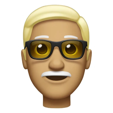 Man with a bleached yellow blonde bob and sunglasses and a goatee  sticker