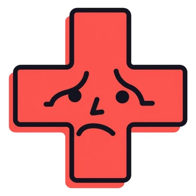 Red Cross medical symbol with negative vibes, sad face sticker